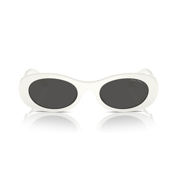 Miu Miu Sunglasses Oval Full Rim, White Ivory Frame and Dark Grey Lens - Picture 2 of 2